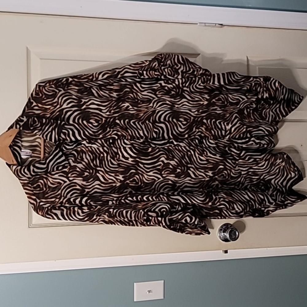 Seven‎ Karat Shimmering Gold Tiger Print Lace Oversized Blouse Women's 2XL